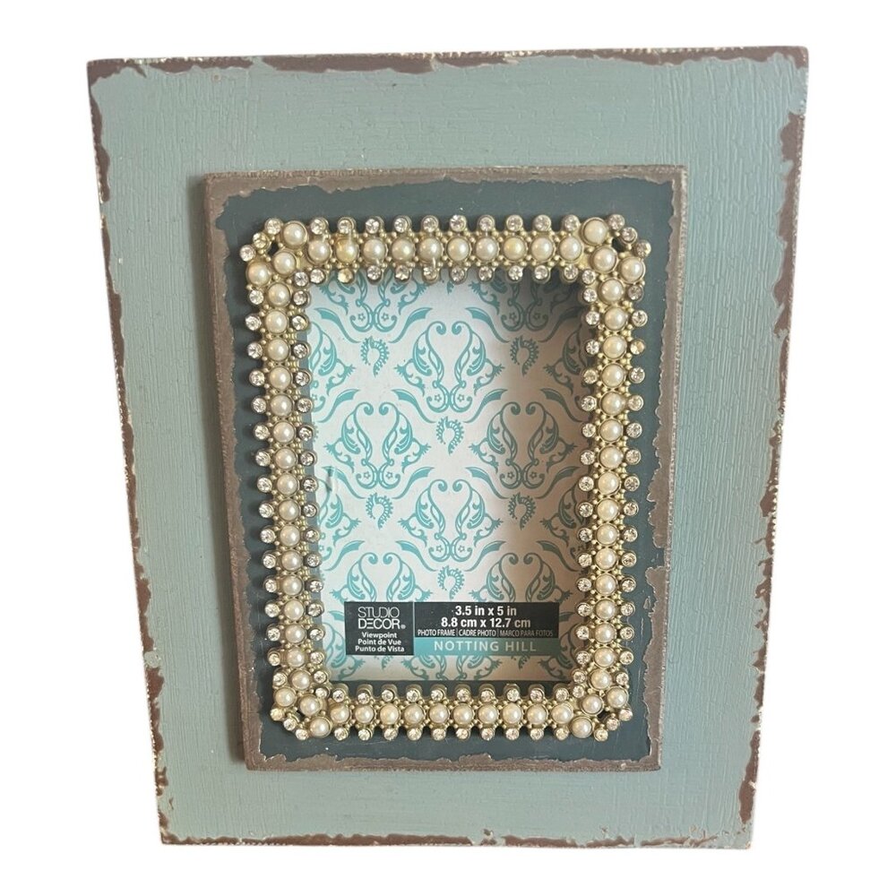 Studio Decor Notting Hill 3.5x5 Distressed Wooden Picture Frame Beaded With Tags